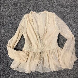 Moon River Cream Textured Blouse